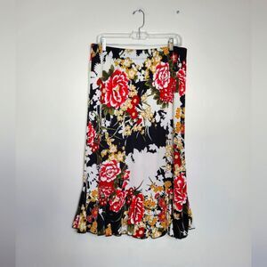 Floral Midi Skirt Bright Bold Tropical Ruffle Twee Bloomcore Teacher Large